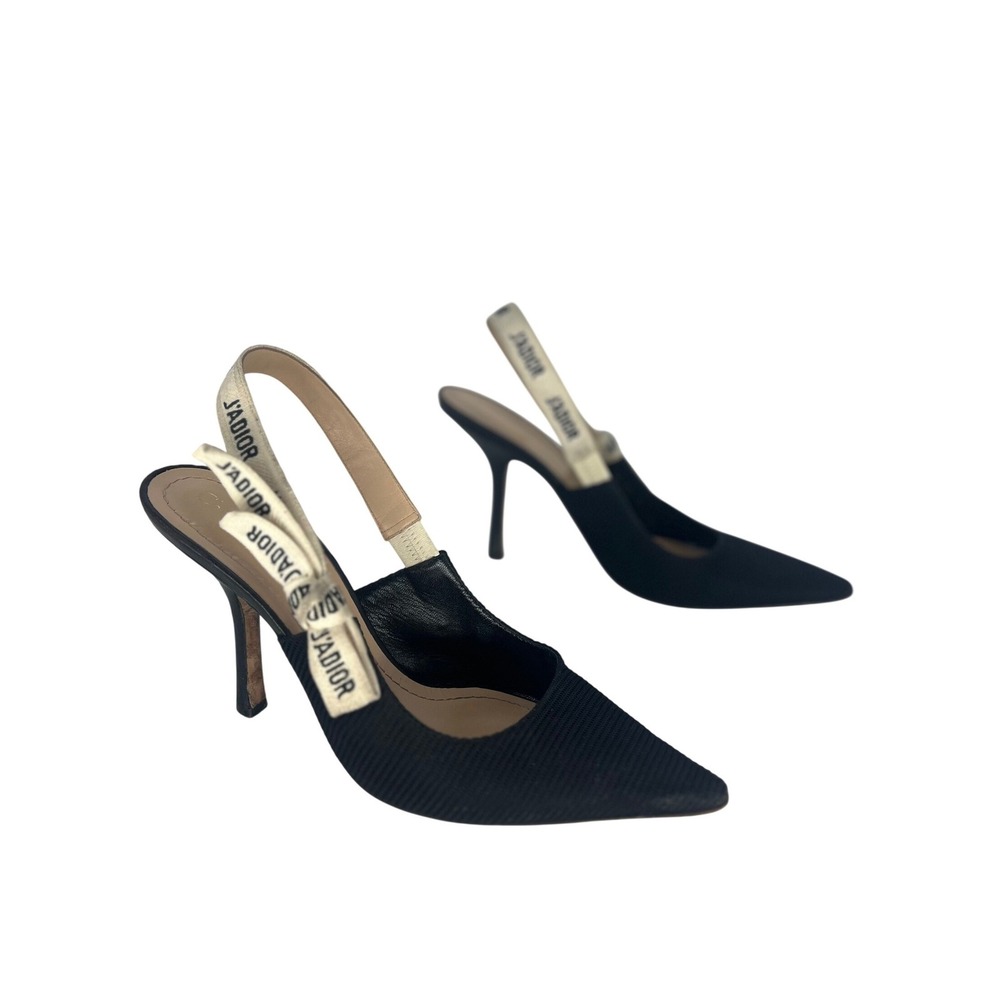Christian Dior J'Adior Slingback Pump Black Technical Fabric Size 40.5